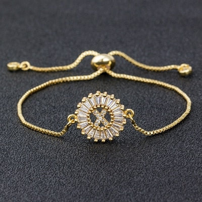 A-Z Initial Micro Pave Cubic Zircon Letter Charm Chain Bracelets Adjustable For Women