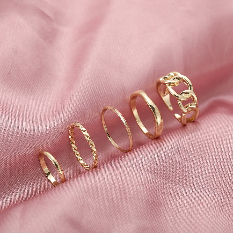 17KM Hiphop Gold Color Chain Rings Set For Women