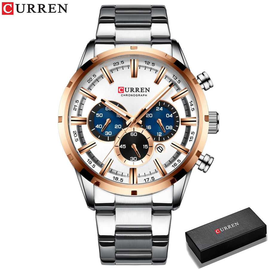 Curren Blue Dial Stainless Steel  Mens Business Male Watches Waterproof