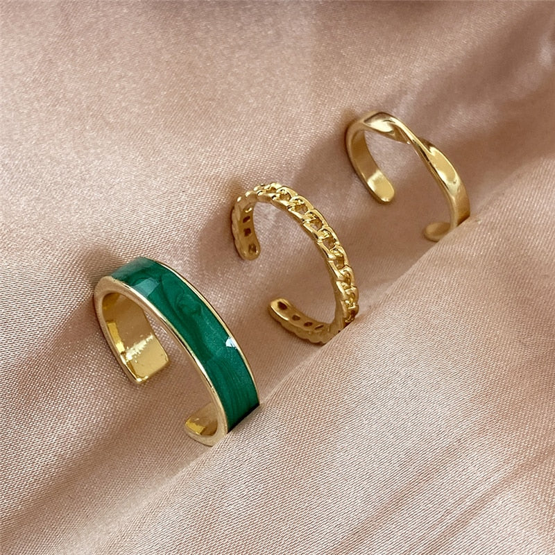 17KM Hiphop Gold Color Chain Rings Set For Women