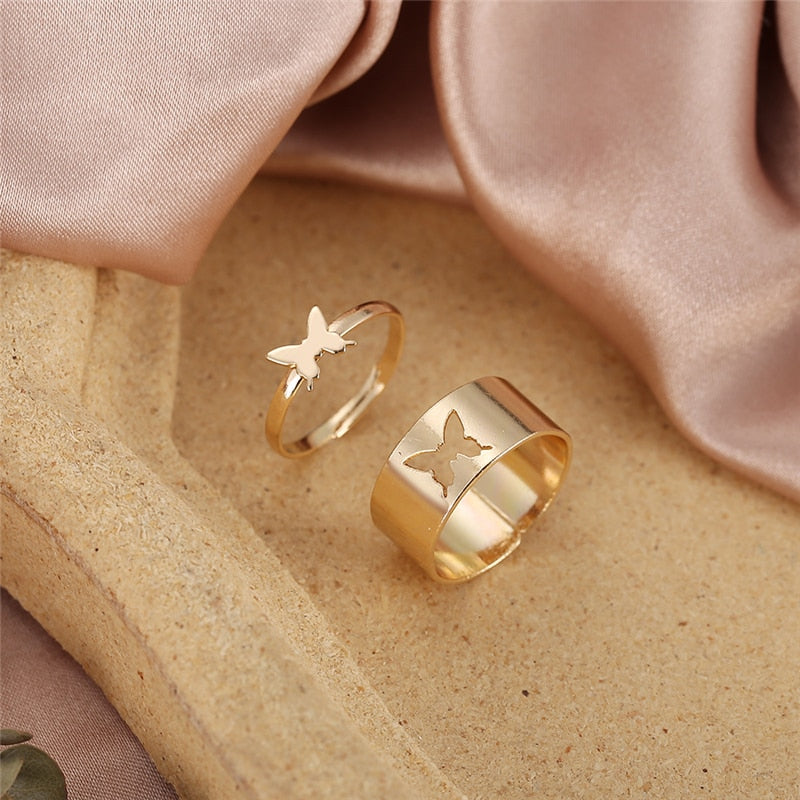 17KM Hiphop Gold Color Chain Rings Set For Women