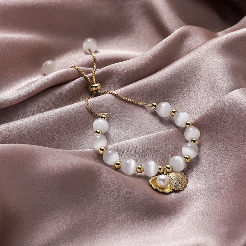 Natural Opal Beads Beaded Copper Inlaid Zircon Shell Pearl