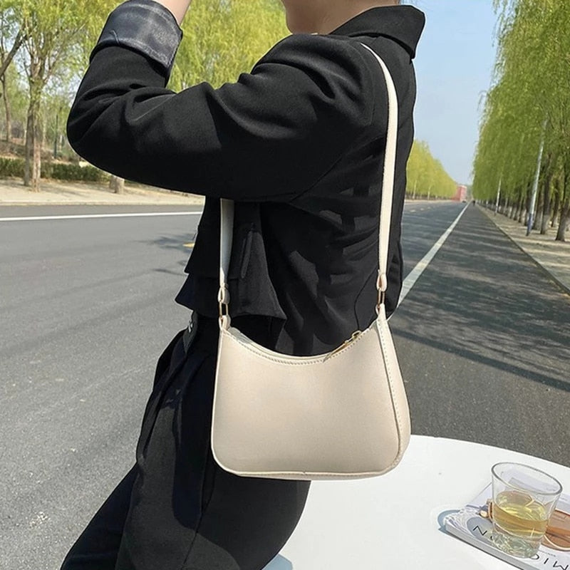 Women Fashion Handbags Retro Solid Color PU Leather