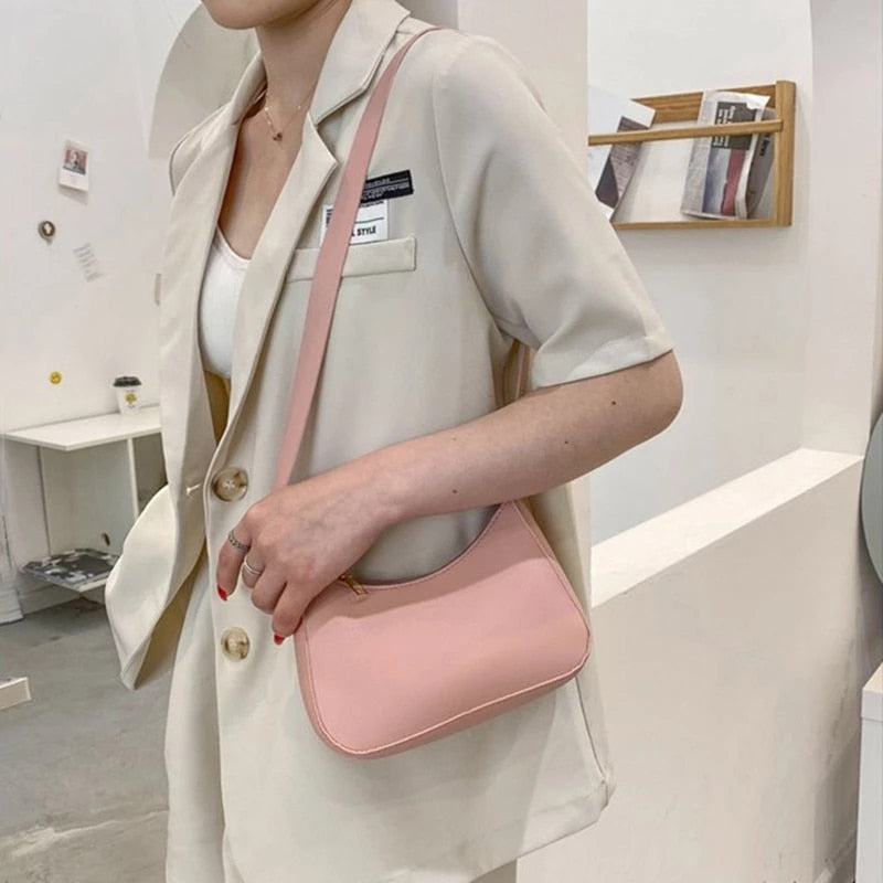 Women Fashion Handbags Retro Solid Color PU Leather