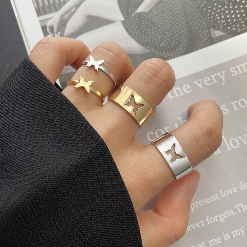 17KM Hiphop Gold Color Chain Rings Set For Women