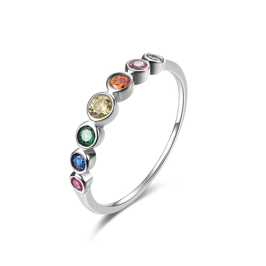 Real Sterling Silver 925 Rainbow Ring Women Cubic Zirconia Rings 14K Gold plated.