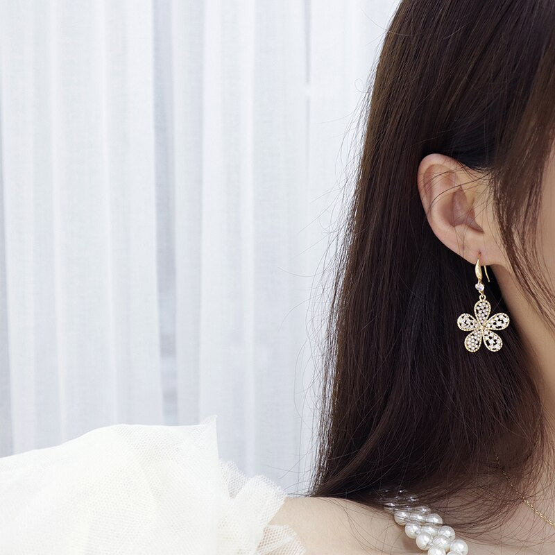 14k Plated Gold Flower Earrings for Women