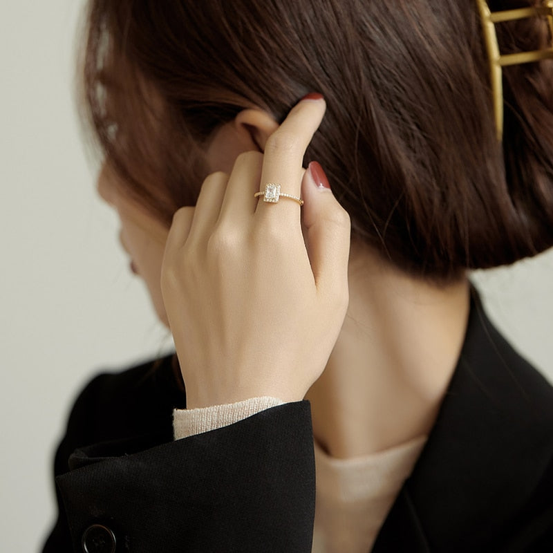Exquisite Simple Square Zircon Gold Color Open Rings For Woman
