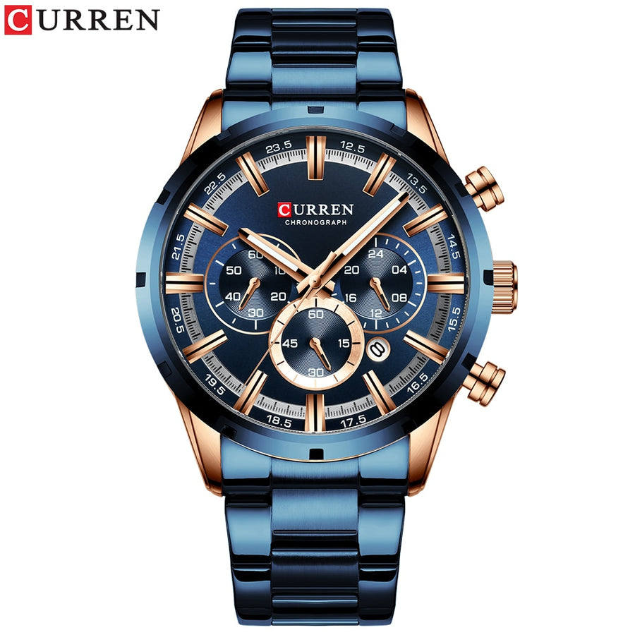Curren Blue Dial Stainless Steel  Mens Business Male Watches Waterproof