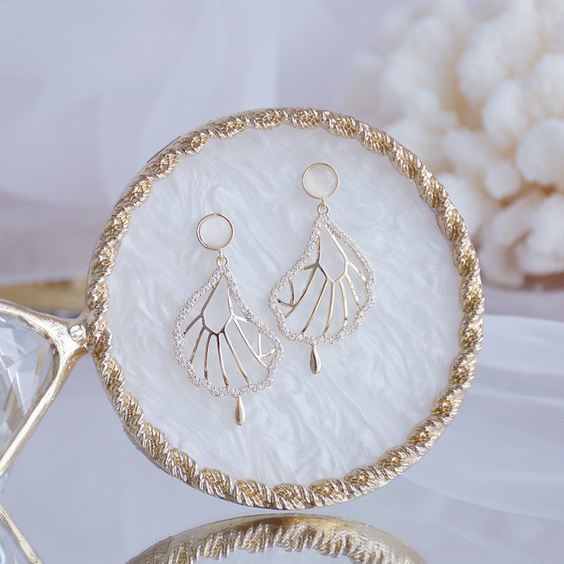 Luxury 14K Real Gold Plated Leaves Earrings