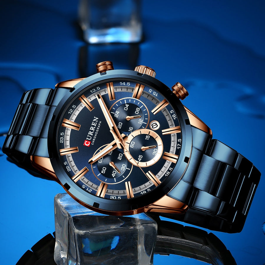 Curren Blue Dial Stainless Steel  Mens Business Male Watches Waterproof