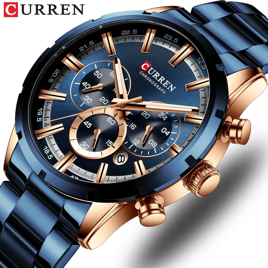 Curren Blue Dial Stainless Steel  Mens Business Male Watches Waterproof