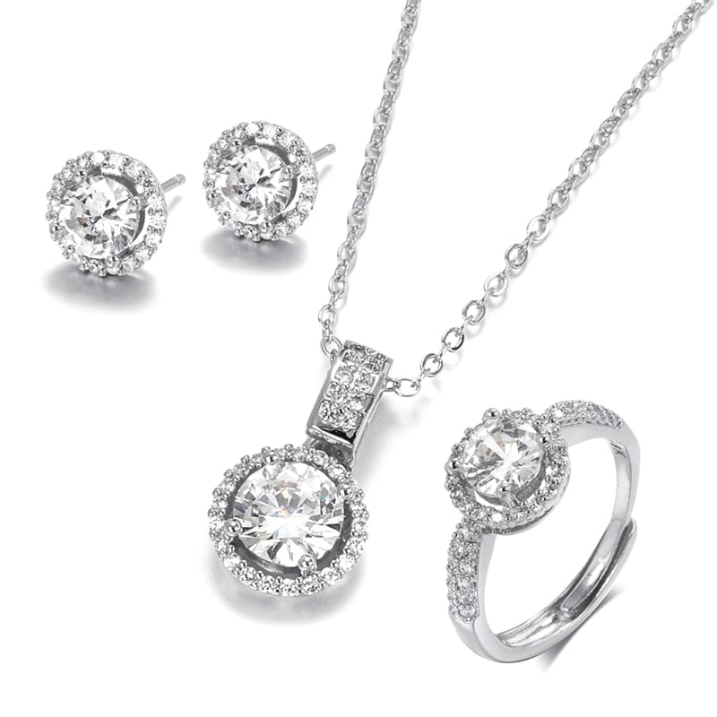 Kinel 18K Gold Zircon Jewelry Sets Engagement Ring Necklace Earring for Women