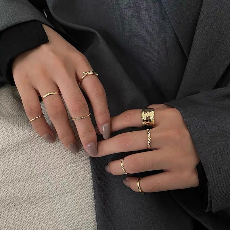17KM Hiphop Gold Color Chain Rings Set For Women