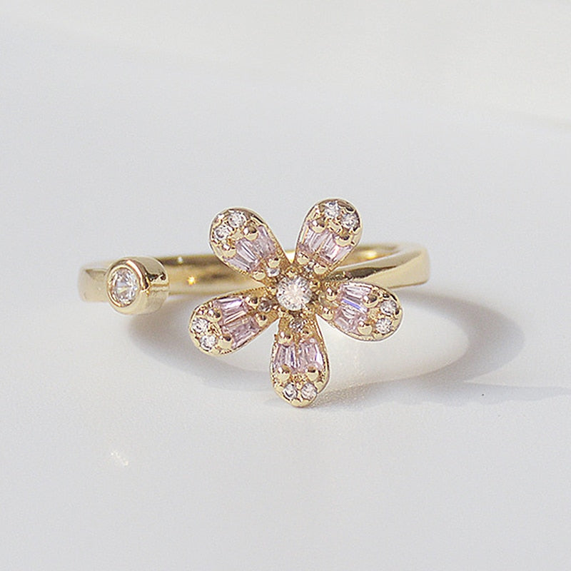 14K Plated Gold Big Bling Butterfly Women Ring Adjustable Anti-allergy