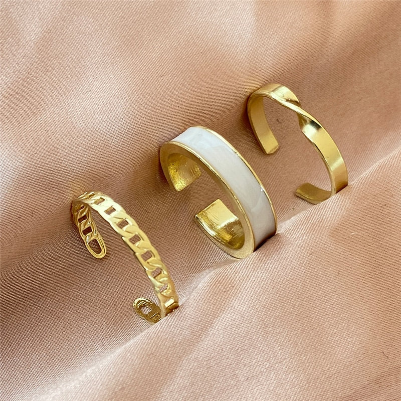17KM Hiphop Gold Color Chain Rings Set For Women