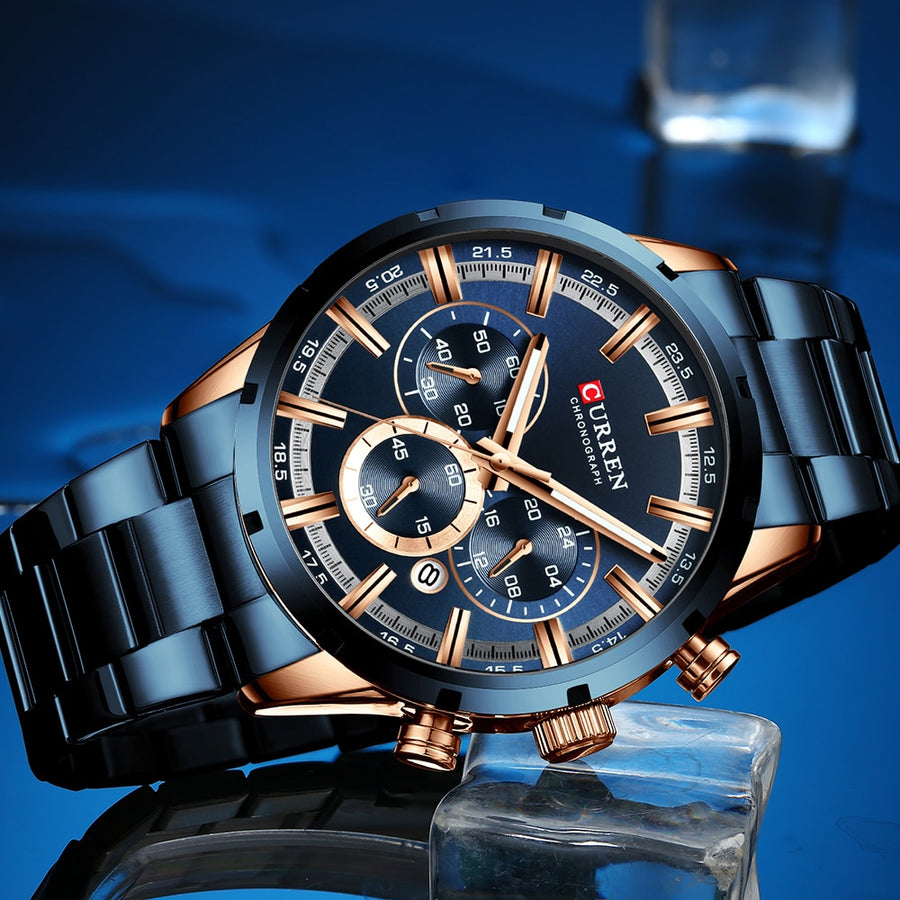 Curren Blue Dial Stainless Steel  Mens Business Male Watches Waterproof