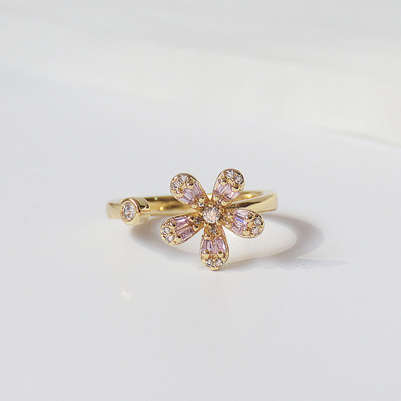 14K Plated Gold Big Bling Butterfly Women Ring Adjustable Anti-allergy