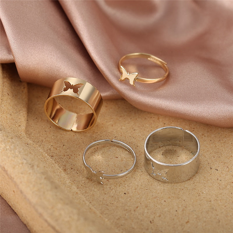17KM Hiphop Gold Color Chain Rings Set For Women