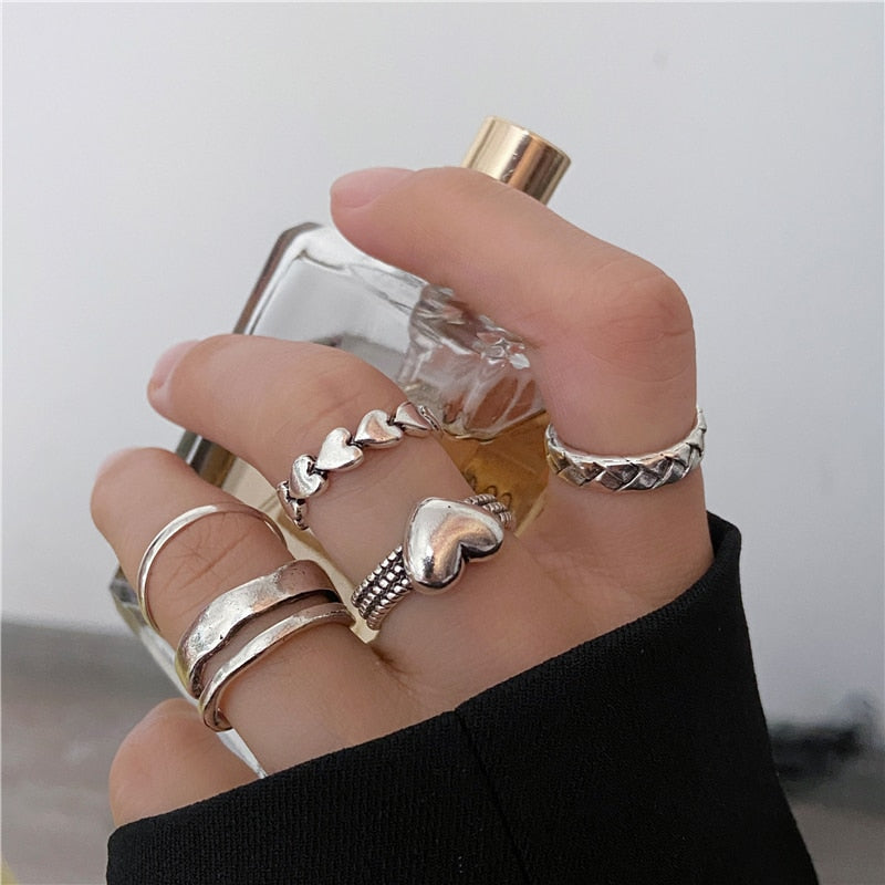 17KM Hiphop Gold Color Chain Rings Set For Women