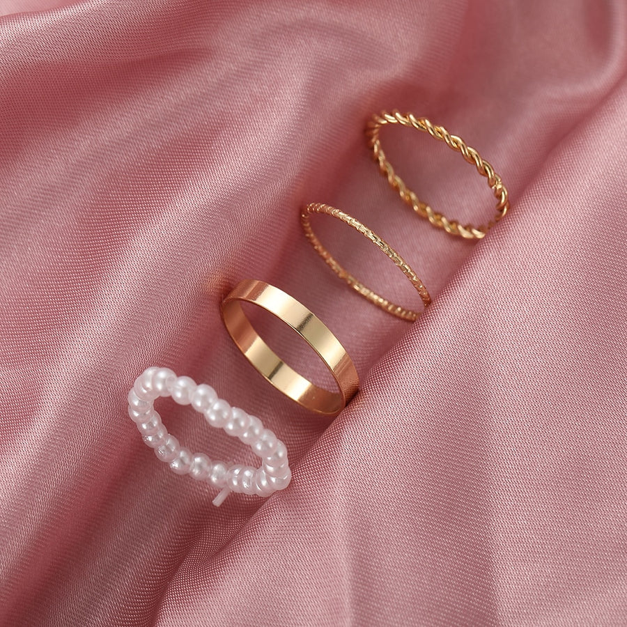 17KM Hiphop Gold Color Chain Rings Set For Women