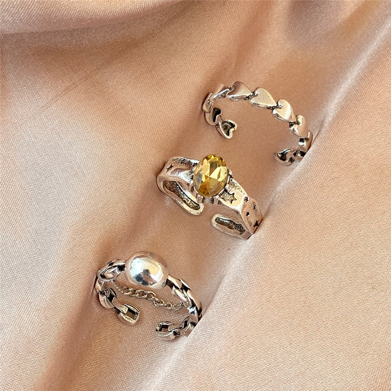 17KM Hiphop Gold Color Chain Rings Set For Women