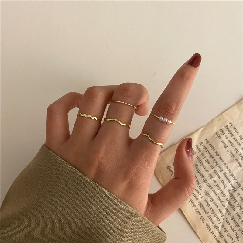 17KM Hiphop Gold Color Chain Rings Set For Women