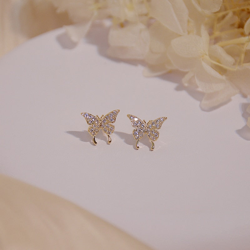 14k Real Gold plated Micro-Inlaid Zircon Butterfly Earring for Women