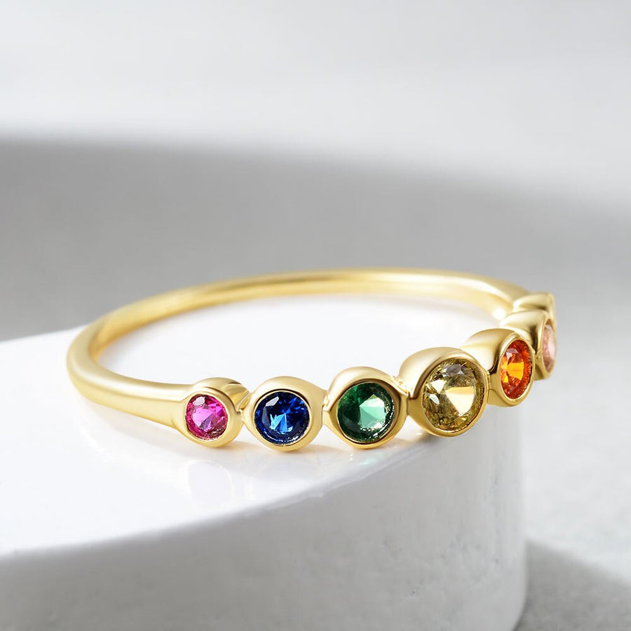 Real Sterling Silver 925 Rainbow Ring Women Cubic Zirconia Rings 14K Gold plated.