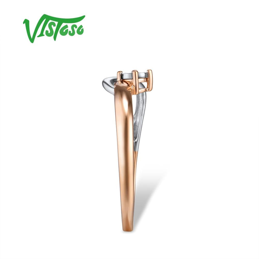 VISTOSO Pure 14K 585 Two-Tone Gold Sparkling  Diamond Ring For Women.