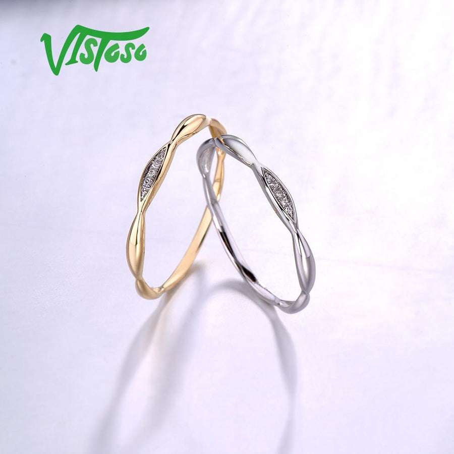 VISTOSO Gold Rings For Women Genuine 14K Yellow/White Gold Ring Shiny Diamond