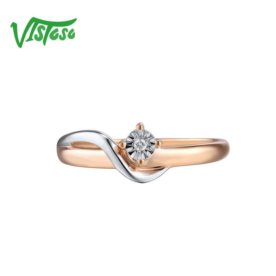 VISTOSO Pure 14K 585 Two-Tone Gold Sparkling  Diamond Ring For Women.
