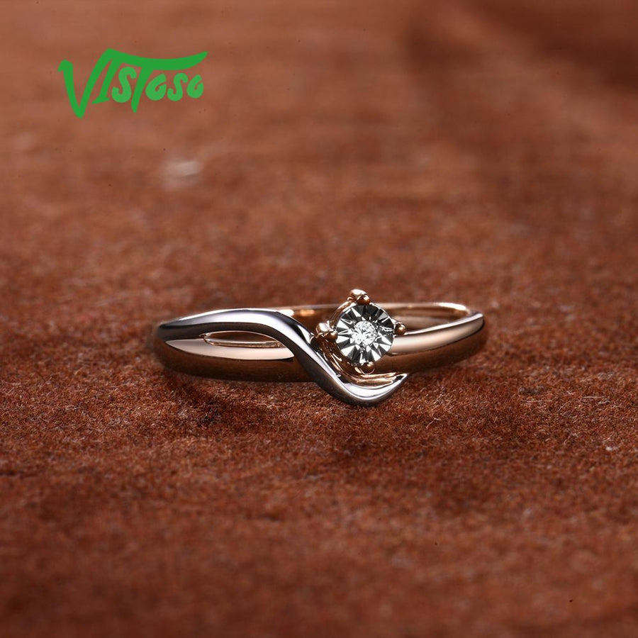 VISTOSO Pure 14K 585 Two-Tone Gold Sparkling  Diamond Ring For Women.