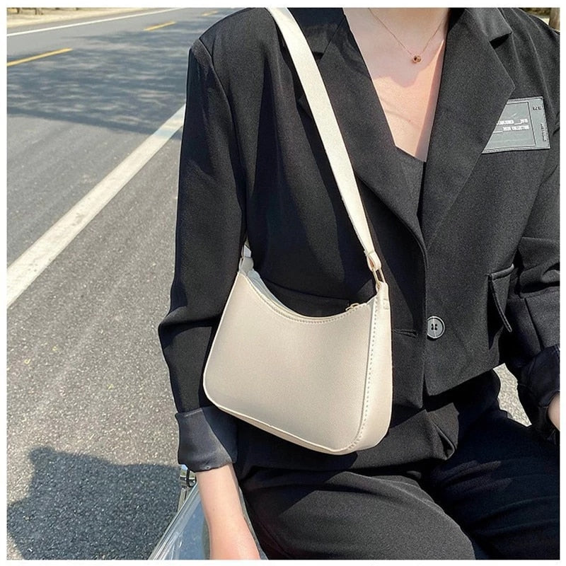 Women Fashion Handbags Retro Solid Color PU Leather