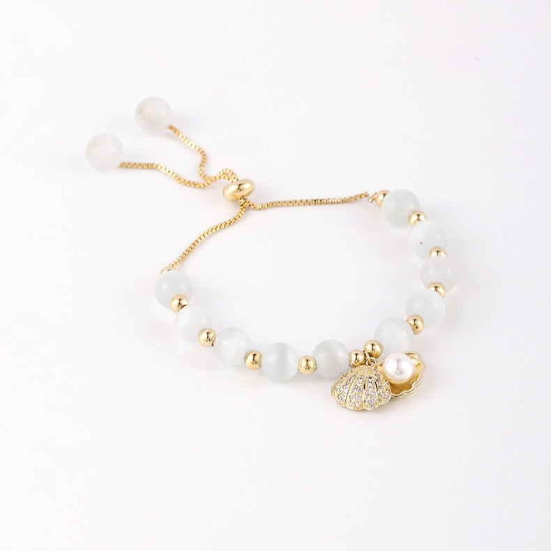 Natural Opal Beads Beaded Copper Inlaid Zircon Shell Pearl