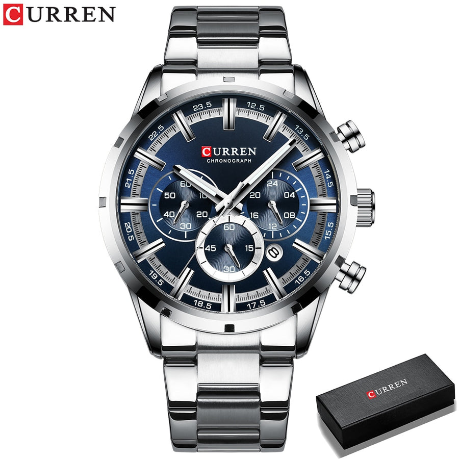 Curren Blue Dial Stainless Steel  Mens Business Male Watches Waterproof