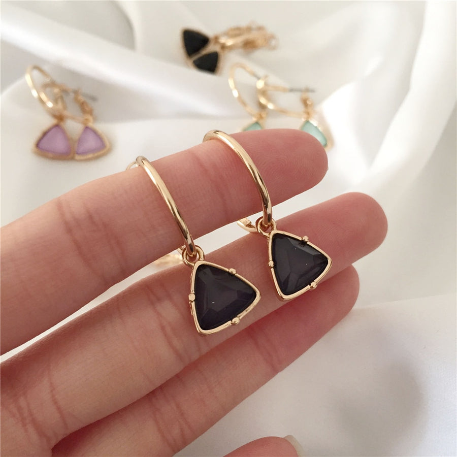 Women Triangle Stone Pendant Earrings