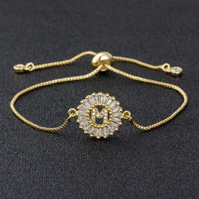 A-Z Initial Micro Pave Cubic Zircon Letter Charm Chain Bracelets Adjustable For Women