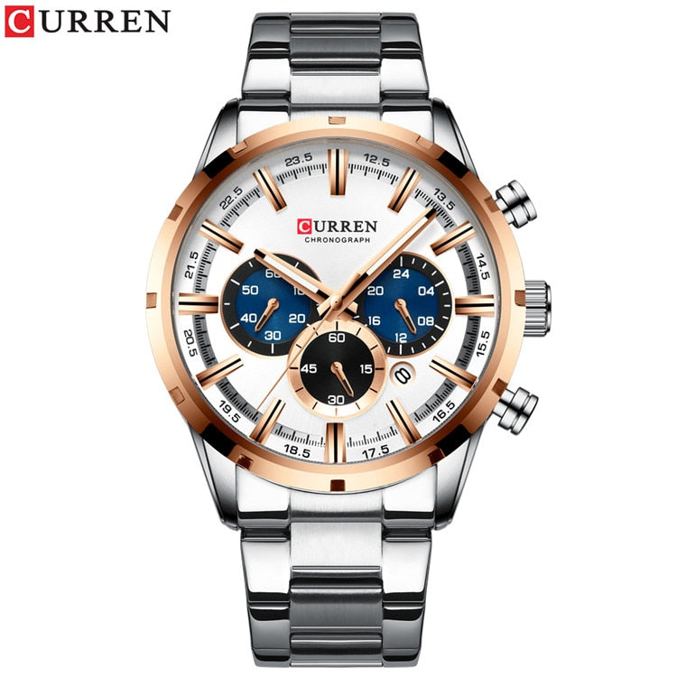 Curren Blue Dial Stainless Steel  Mens Business Male Watches Waterproof
