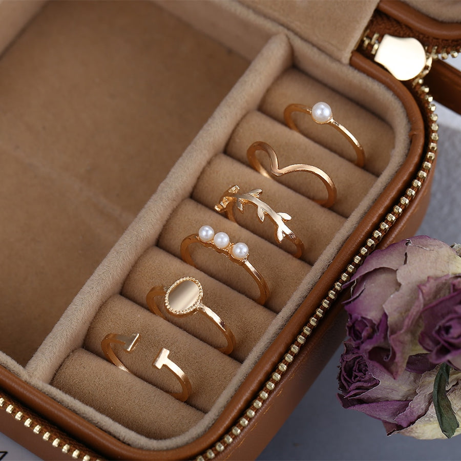 17KM Hiphop Gold Color Chain Rings Set For Women
