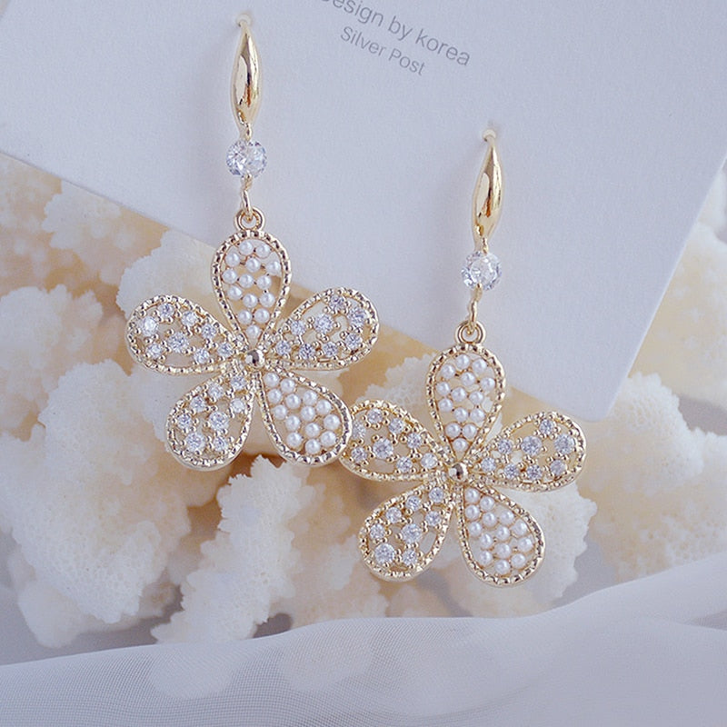 14k Plated Gold Flower Earrings for Women