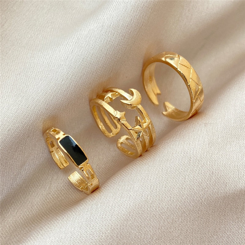17KM Hiphop Gold Color Chain Rings Set For Women