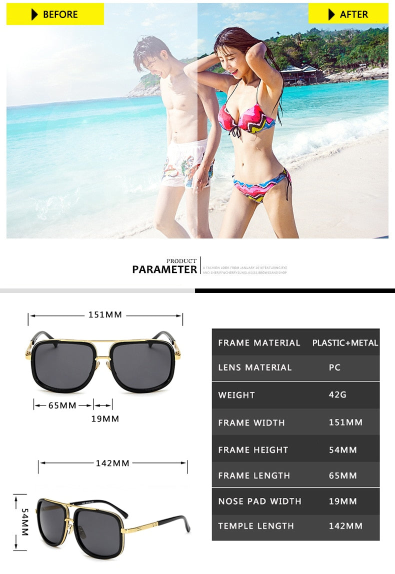 New Fashion Big Frame Square Mens Sunglasses  High Quality