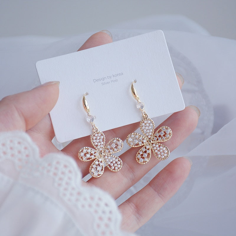 14k Plated Gold Flower Earrings for Women