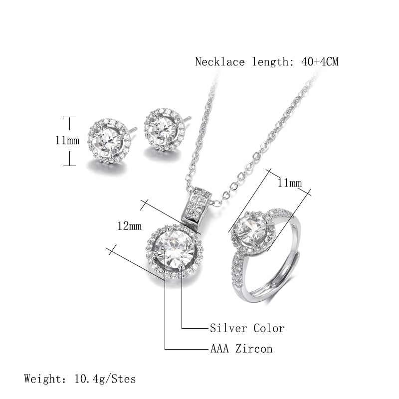 Kinel 18K Gold Zircon Jewelry Sets Engagement Ring Necklace Earring for Women