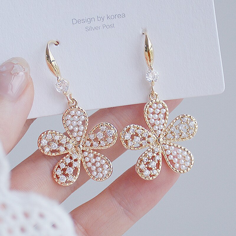 14k Plated Gold Flower Earrings for Women