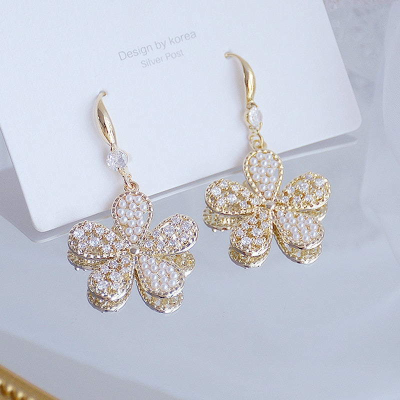 14k Plated Gold Flower Earrings for Women