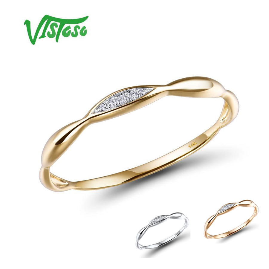 VISTOSO Gold Rings For Women Genuine 14K Yellow/White Gold Ring Shiny Diamond