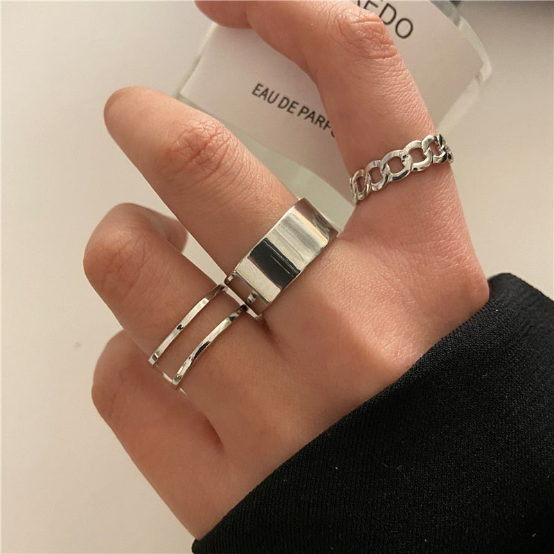 17KM Hiphop Gold Color Chain Rings Set For Women