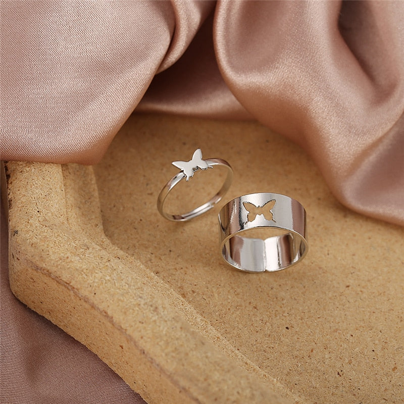 17KM Hiphop Gold Color Chain Rings Set For Women
